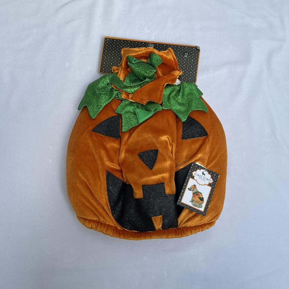 Pumpkin Dog Cat Costume Halloween Pet Outfit S NWT Ciao Ciao Jack-O'-Lantern